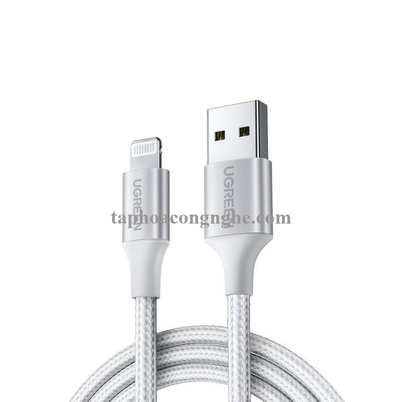 Ugreen 60159 0.25m màu trắng cáp USB 2.0 A ra Lightning MFI đầu bọc nhôm mà nickel chống nhiễu 25cm US291 30060159